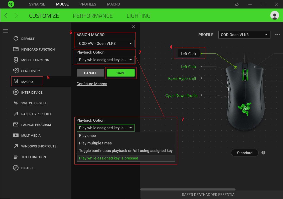 Image razer synapse 3 bind macro playback option - play while assigned key is pressed